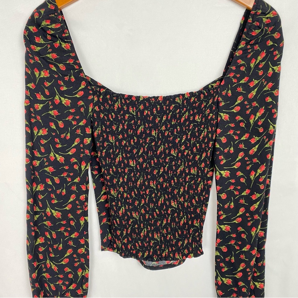 Reformation Reign Top Mina Size 2 Long Sleeve Floral Smocked Stretch - Picture 3 of 5